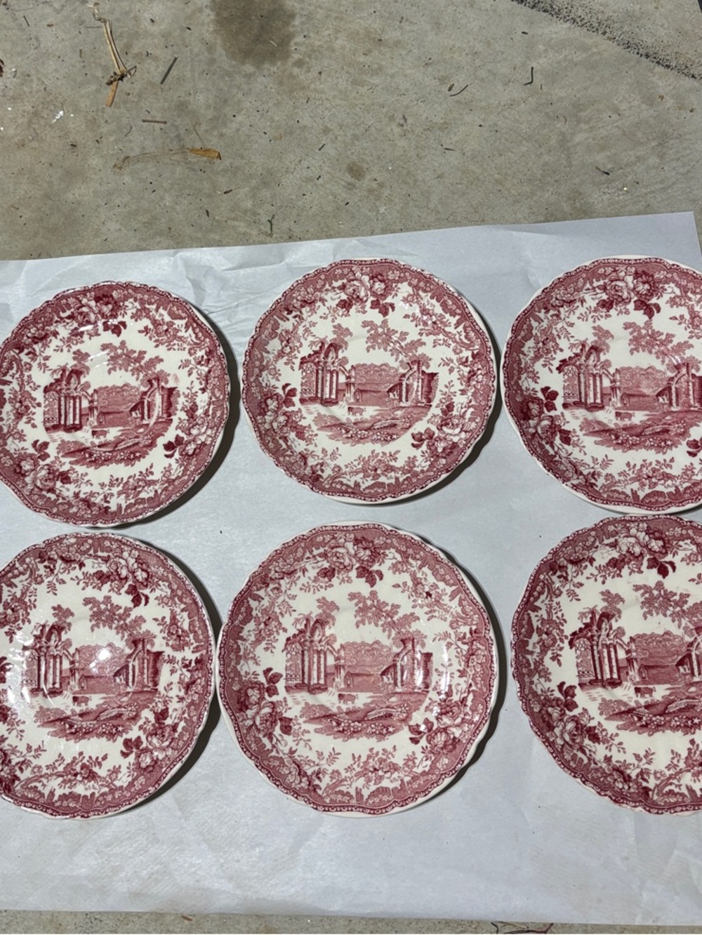 Mason’s vintage Red Transferware Scenic Dessert Plates - Set of 6